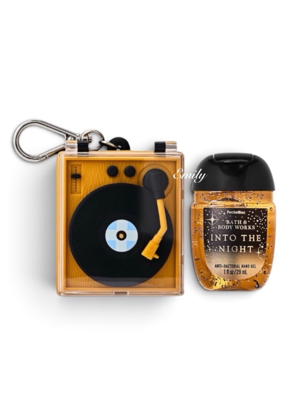Bath & Body Works Vintage Musical RECORD PLAYER PocketBac Holder Keychain Set